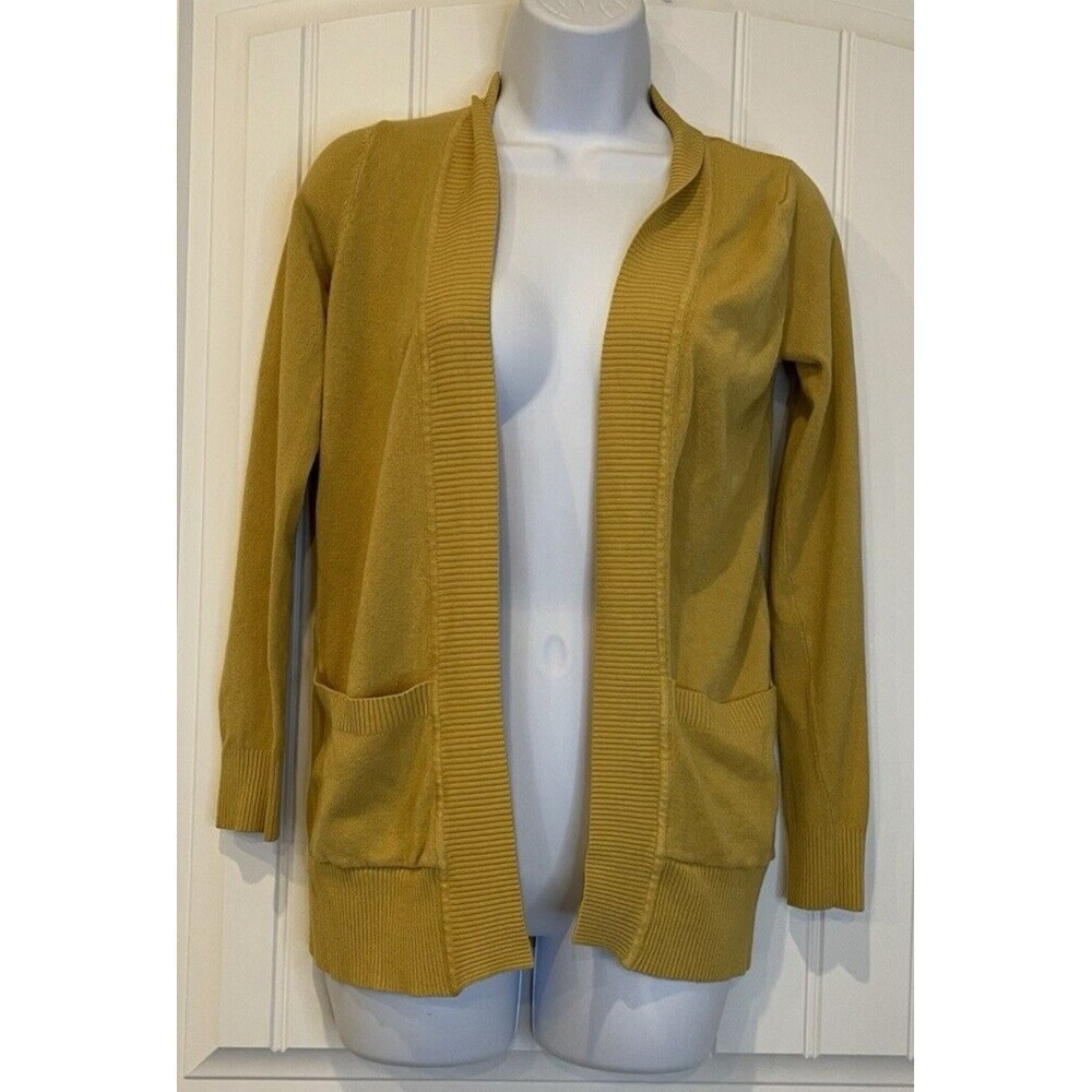 Staccato Womens Size‎ Small Two Pocket Yellow Open Front Cardigan Long Sleeve